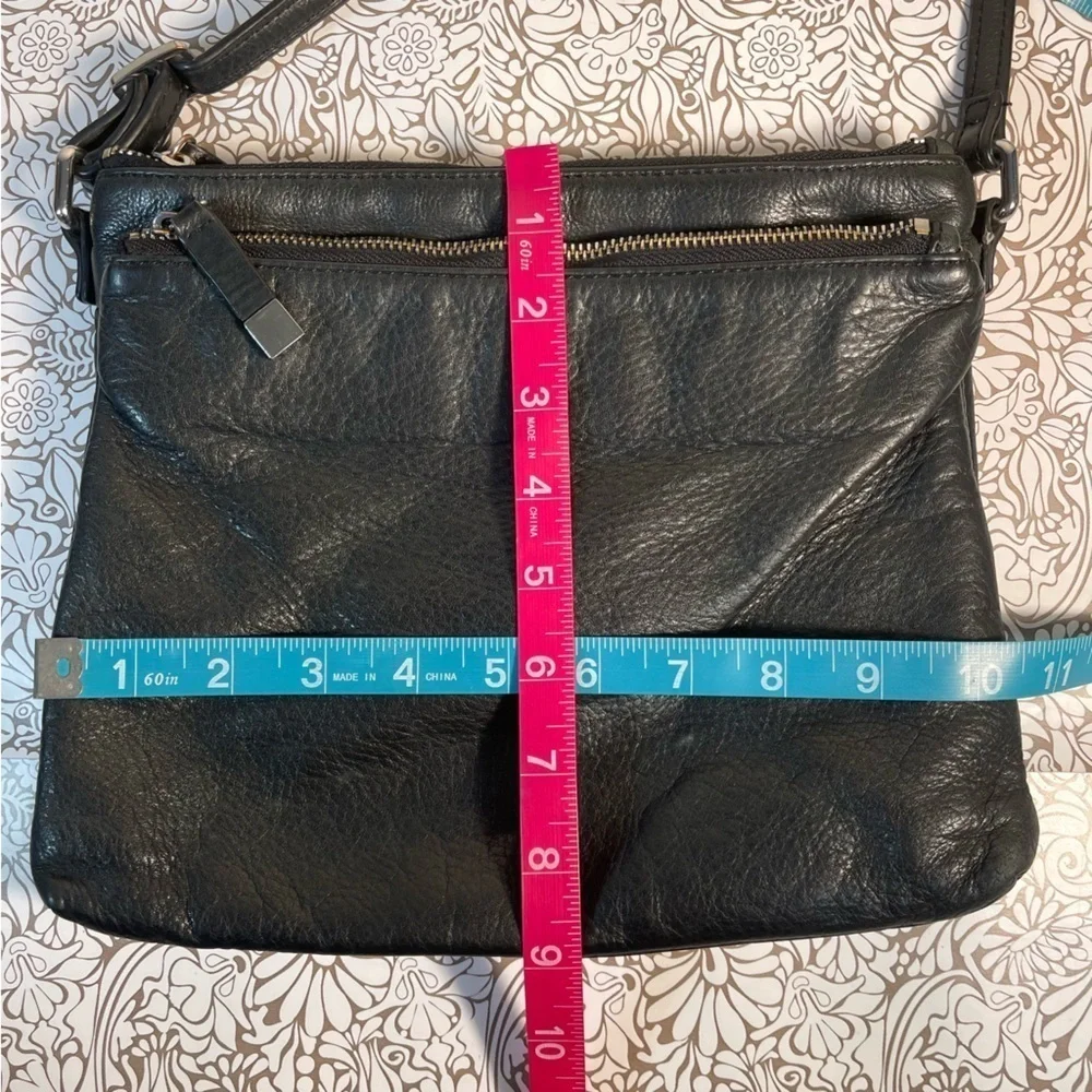 MARGOT Leather Two Zipper Crossbody Shoulder Bag In black leather